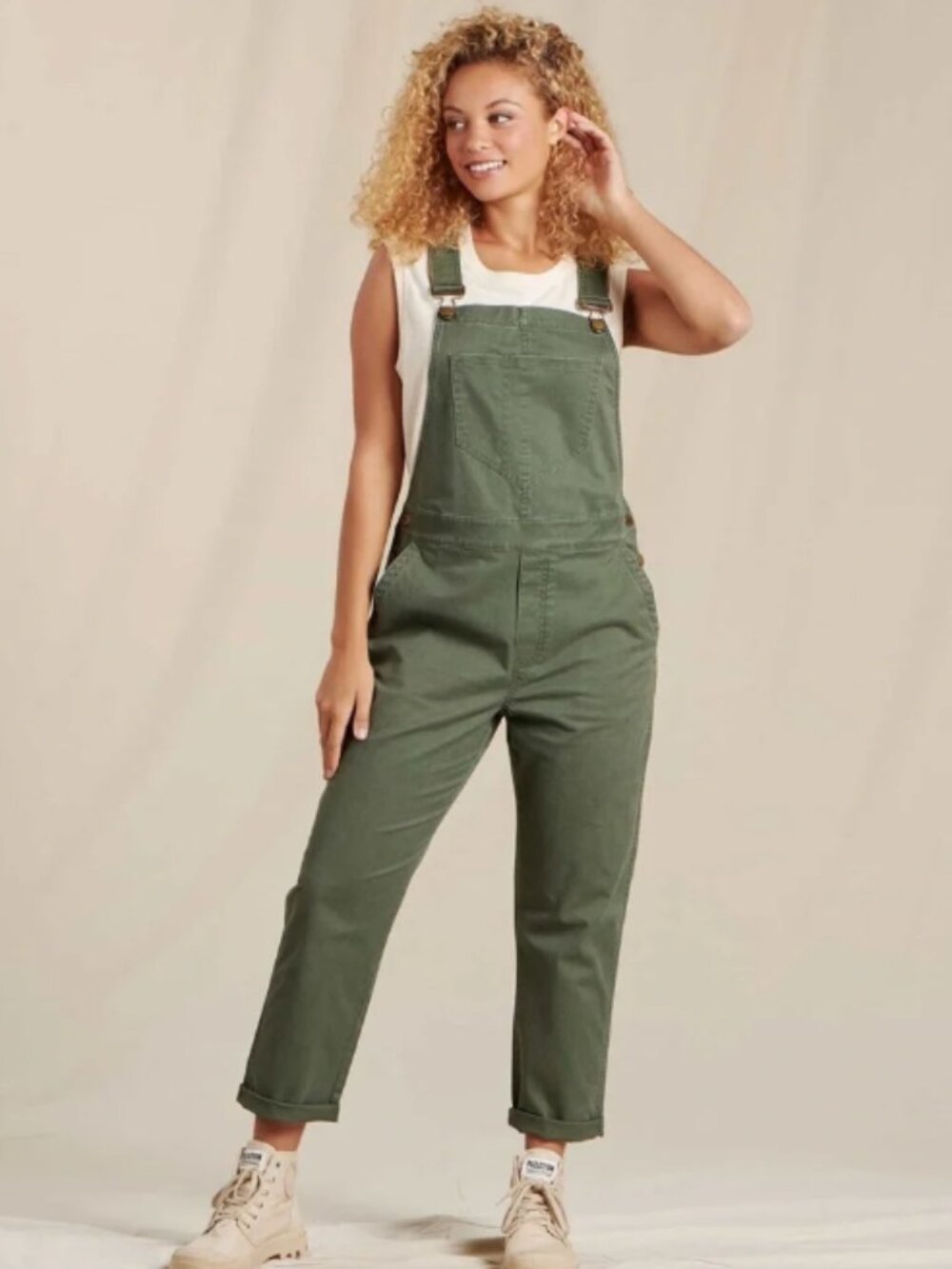 Toad&Co Cottonwood Overalls Olive Green Jumpsuit Utility Womens Medium M